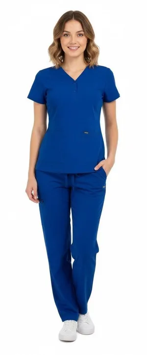 Adar Pro Women's Scrub Set XS‎ Royal Blue V-Neck Top & Pants Workwear thumbnail 1
