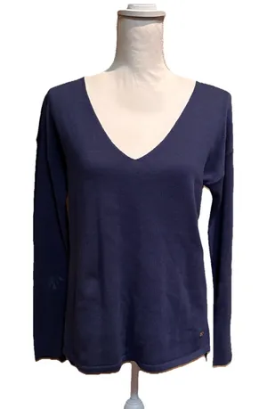 Lauren Ralph Lauren Two Tone Blue V Neck Sweater‎ Womens Size Small Linen Cotton thumbnail 1