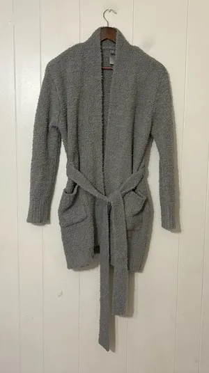 SKIMS Cozy Knit Bouclé Robe Cardigan Smoke Gray Belted Lounge Sweater XXS/XS thumbnail 1