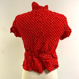 Zara MD red short sleeve red white heart oil stained button up thumbnail 5