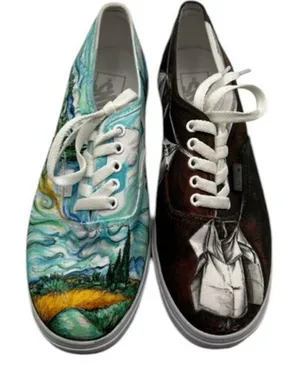 Vans Mens 6.5 Womens 8 Shoes Sneakers‎ Blue Black Art Scenes Customized Skater thumbnail 1