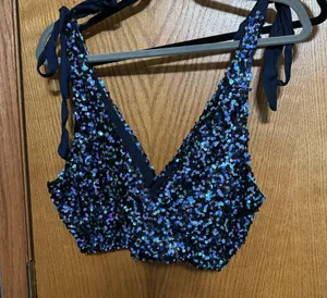 Sequin Tie-Strap Crop top free people NWT size medium thumbnail 1