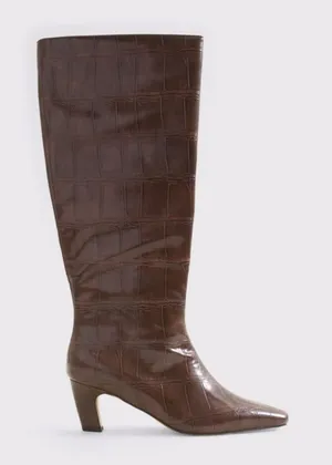 Abercrombie Vegan leather kitten heel dark brown boots thumbnail 1