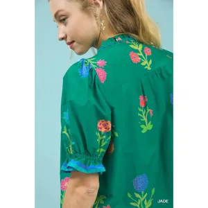 Umgee Petal Parade Print Button-Down Blouse - Jade - Small thumbnail 5
