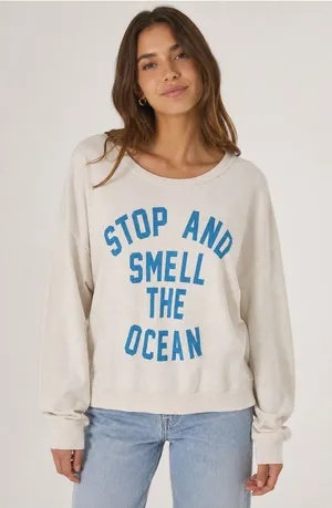 Wildfox Stop and Smell the Ocean Sweatshirt Women S White Graphic USA Made thumbnail 1