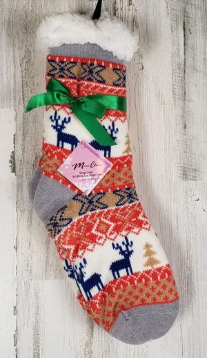 NWT Mari Clare Sherpa Lined Knit Winter Reindeer Design No-Slip Slipper Socks thumbnail 1