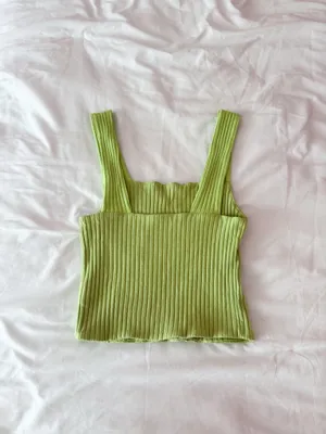 American Eagle Soft & Sexy Lime Green Ribbed Square Neck Top Size XS thumbnail 2