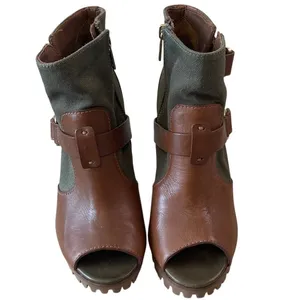 Tory Burch Oren Peep Toe‎ Booties Olive Brown Leather 8 thumbnail 2