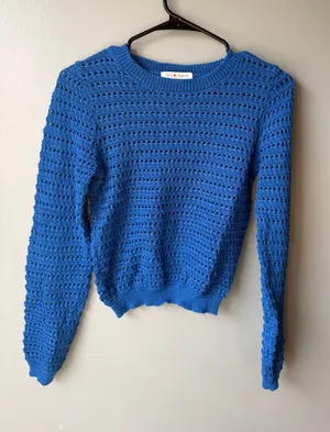 Blue Crochet Knit Blue Pullover Sweater Medium thumbnail 1