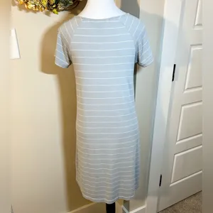 FREE FLY Womens Bamboo Dockside Sagebrush/White Stripe Tee Shirt Dress Sz S 💛 thumbnail 6