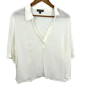 J. Crew Womens XL White Viscose Collared‎ 3/4 Sleeve Top Blouse thumbnail 2