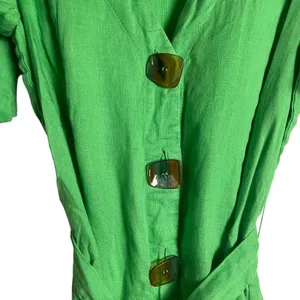 Nicholas Troy Green Linen Button Front Tie Waist Short Sleeve Dress Size 4 thumbnail 9