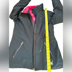 Spyder Duck Down Winter Jacket Black Shell Pink Interior Womens Size 10 Medium thumbnail 16
