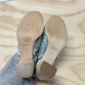 Robertson Madison Blue Snakeskin Leather Peep Toe Slingback Block‎ Heel Shoes 37 thumbnail 6