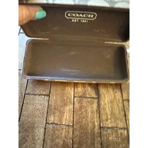 Coach Signature Monogram Hard‎ Eyeglass Case Tan Brown Clamshell with Cloth EUC thumbnail 3