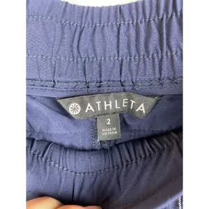 Athleta Linen Pants Womens 2 Bali Wide Leg Cropped Blue Stripe Beachy Pockets thumbnail 6