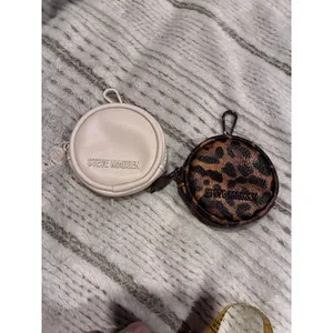 Set Of 2 Steve Madden Round Coin Keychain Purse 4×4 Clip On Leopard And Ivory thumbnail 9