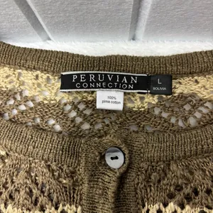Peruvian Connection Vintage‎ Crochet knit Brown and Cream Striped Sweater Size L thumbnail 8
