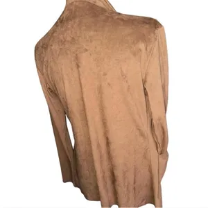 Camel Suede Boho Blazer Trendy Neutral High Low Blouse thumbnail 2