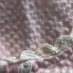 Pink Miss Elaine's nightgown pajamas dress white scallop diamond neckline trim floral embroidery #cottagecore #fairycore Measurement in pics thumbnail 8
