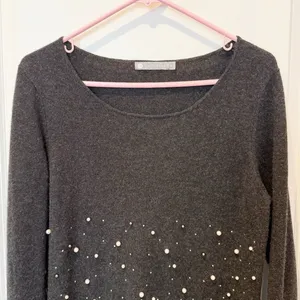 Womens Cashmere Beaded Sweater Medium Old Money Luxury Event Holiday Gray thumbnail 2