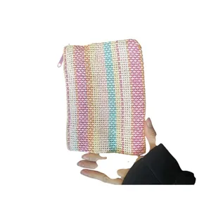 Woven Rainbow Stripe Cosmetic Bag Pouch Clutch Small Purse thumbnail 2