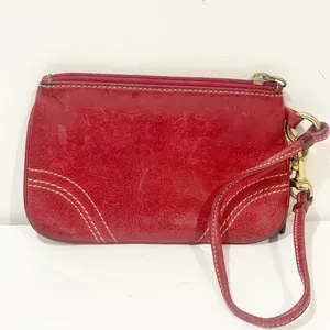Coach Red Leather Small Wristlet Full Zip Wallet Card Holder thumbnail 5