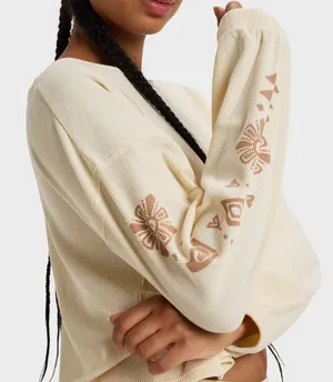 Roxy Women's Sandy Road Long Sleeve Top in Parchment size S NWT thumbnail 2