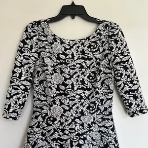 Ark & Co Black White Floral Damask Jacquard A-Line Mini Dress Size‎ M 3/4 Sleeve thumbnail 2
