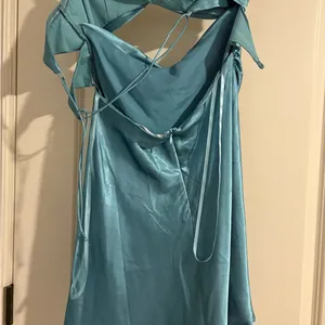 American Threads Strapless Satin Dress in Teal thumbnail 3