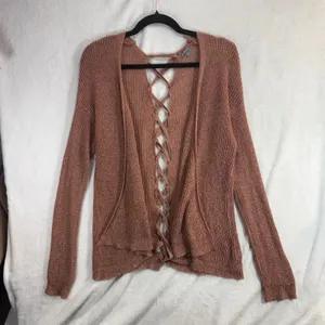 Charlotte Russe S Open Front Cardigan Dusty Rose‎ Lace-Up Back Knit Sweater thumbnail 3