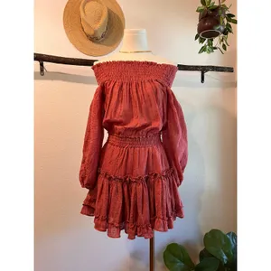 Misa Darla Brick Pink Soft Lightweight USA Off Shoulder Summer Dress Size XS thumbnail 2