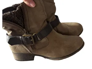 Rampage‎ Geller Womens Ankle Boots Tan Brown Knit Collar Buckle Strap Size 7M thumbnail 1