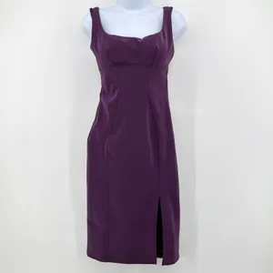 Popilush NWT Built In Shapewear Faux Leather Midi Dress S Plum Purple Bodycon thumbnail 4