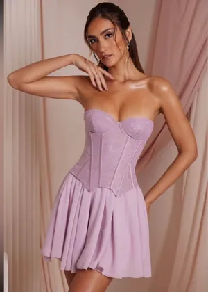 NWT Oh Polly Chloe Strapless Corset Mini Dress Dusty Pink thumbnail 1