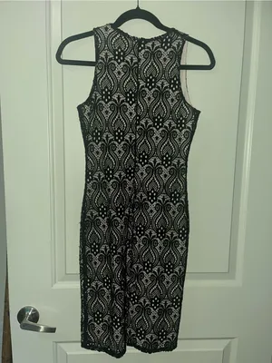 Black Lace Midi Dress with Nude Lining thumbnail 2