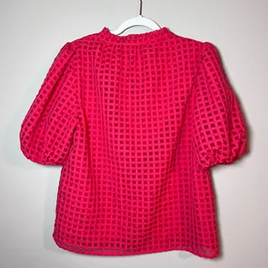 Sugarlips Gretna Organza Check Puff Sleeve Blouse Red M thumbnail 6