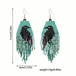 Crow Spirit Handmade Beaded Fringe Earrings ✨ Boho Raven Festival Dangles NWT thumbnail 5