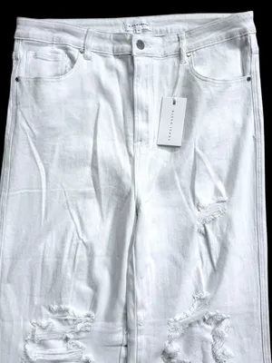 NWT Risen Jeans High Rise Distressed Wide Leg Dad Jeans White Size 3X thumbnail 2