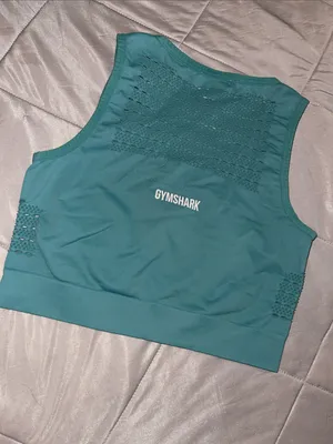 Gymshark Seamless Teal Crop Tank • Mesh Ventilation • Women’s M • Athleisure thumbnail 5