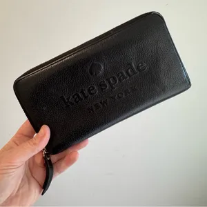 Kate Spade Large Black‎ Pebbled Leather Continental Sienne Logo Wallet thumbnail 1