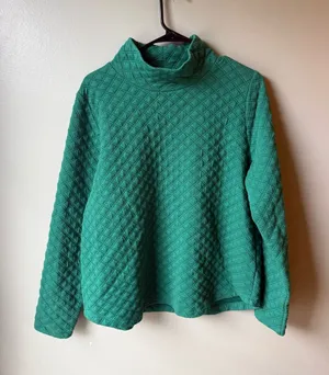 J.Crew Green Quilted Cowl Neck Pullover Sweater Size Large thumbnail 1