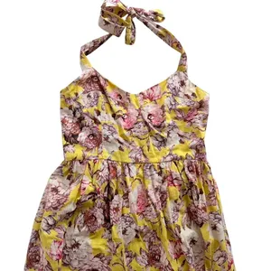 Bardot Labella Midi Dress Yellow Floral Size 6 Linen Bustier Halter Vintage Vibe thumbnail 4