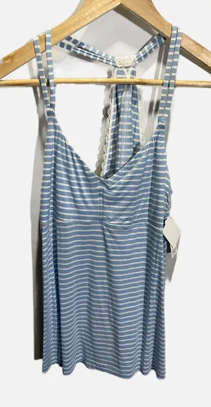 Saskia‎ Collection Tank Top Women Large Blue Striped Lace Racerback Casual Cami thumbnail 1