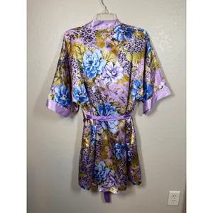 Vintage Set Sante Classics Floral Leopard Print Purple Robe & Slip Set - Size M thumbnail 4