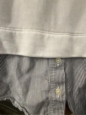 LOFT Cream Layered Pullover with Striped Shirt Hem thumbnail 2
