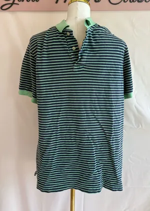 Men's Merona Striped Polo Shirt Size L/G Navy and Green thumbnail 1