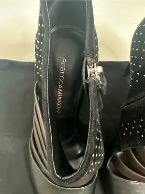 Rebecca Minkoff Caesar Studded Heels Black Leather & Suede Size 8 thumbnail 9