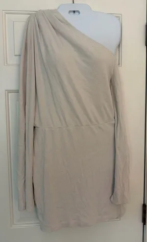 Missguided One Shoulder Ribbed Mini Dress Ivory Gray Size Large thumbnail 1