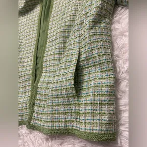 Sag Harbor tweed jacket green blue plaid open front jacket one hook blazer 12P thumbnail 5